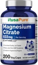 NusaPure Magnesium Citrate 833mg - 200 κάψουλες λαχανικών (χορτοφαγικά, μη ΓΤΟ, Vegan)