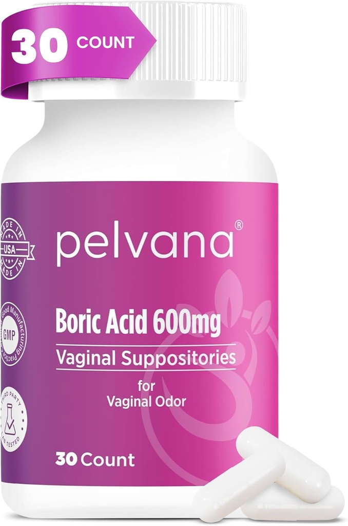 Pelvana Boric Acid Suppositories for Women 30 Count - for Vaginal Odor & Freshness, Feminine Υγιεινή & Ευεξία - Third-party Lab Επαληθευμένο & εμφιαλωμένο στις ΗΠΑ - Feminine Health Odor Solution