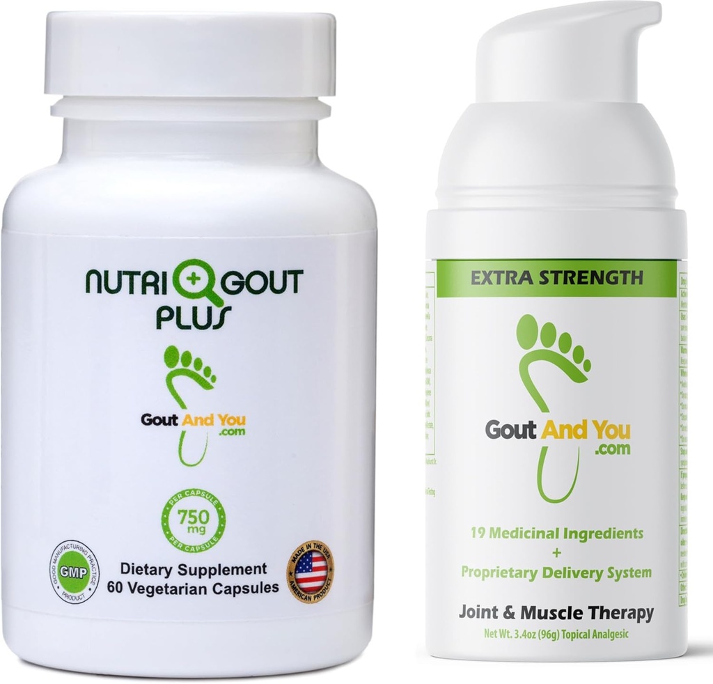 NutriGout Plus Uric Acid Supplement and Extra Strength Joint Discomfort Relief Topical Cream