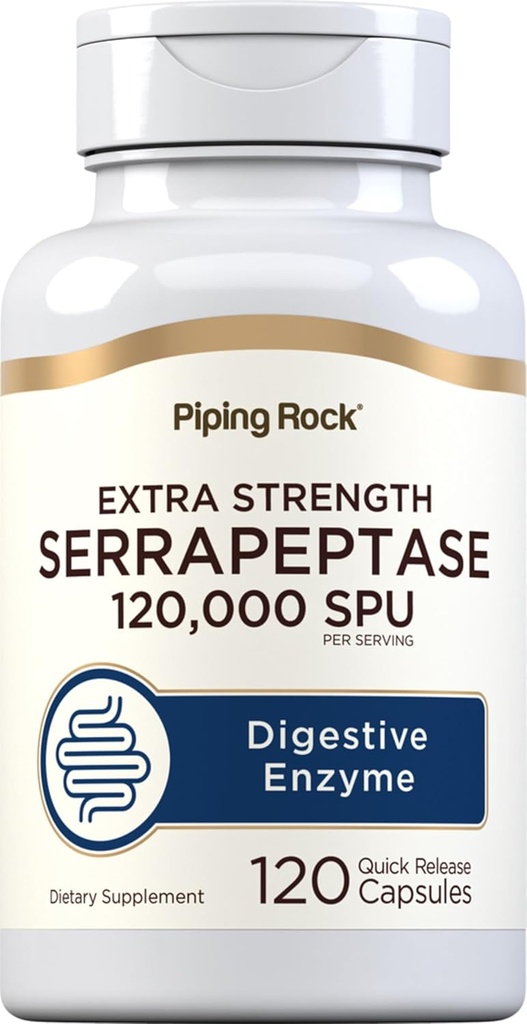 Piping Rock Serrapeptase 120000 SPU | 120 Capsules | Digestive Enzyme | Extra Strength Supplement | Non-GMO, Gluten Free