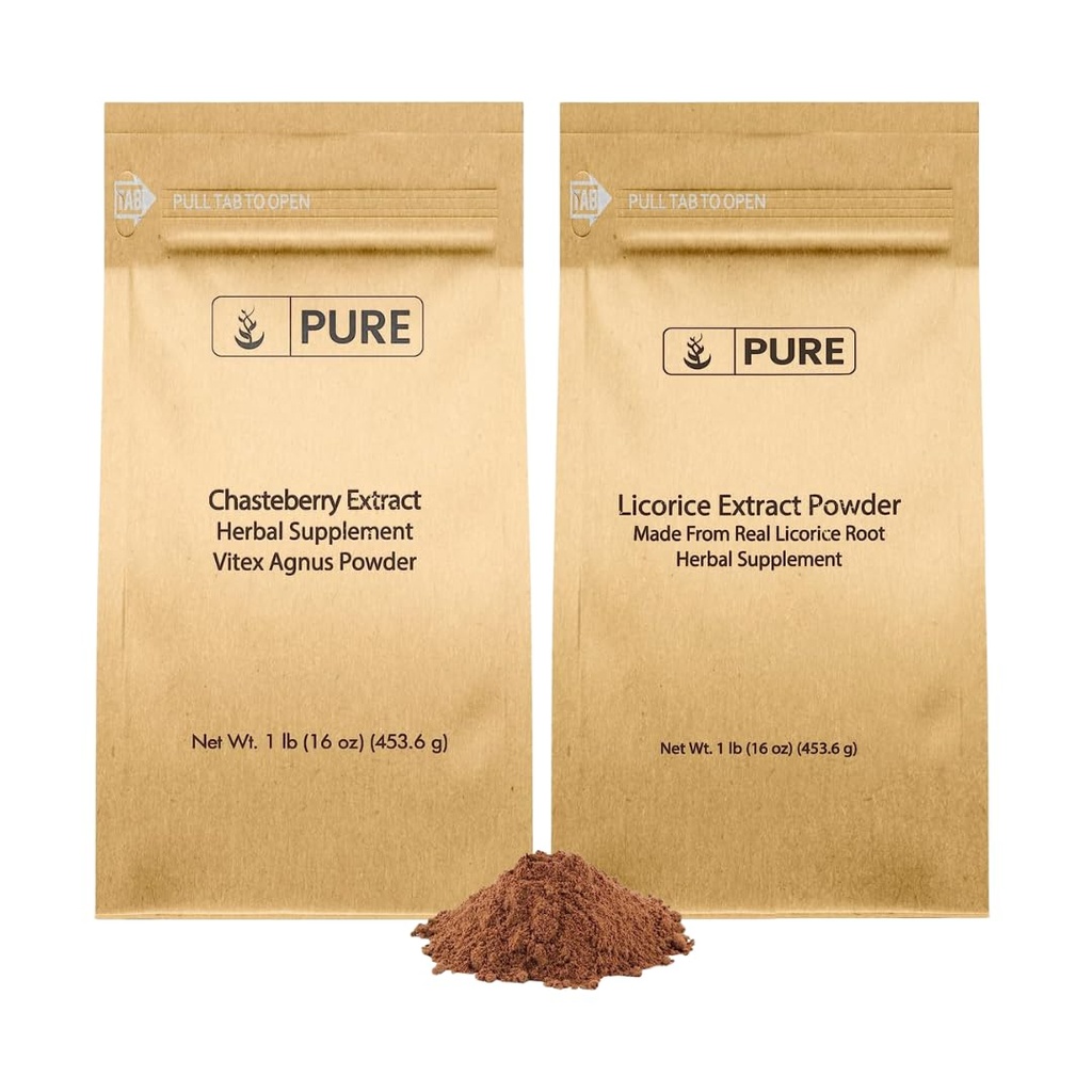 PURE Αρχική ΣΥΣΤΑΤΙΚΑ Chasteberry Extract and Licorice Extract Bundle, 1 lb Κάθε, μη ΓΤΟ, συμπληρώματα χωρίς γλουτένη