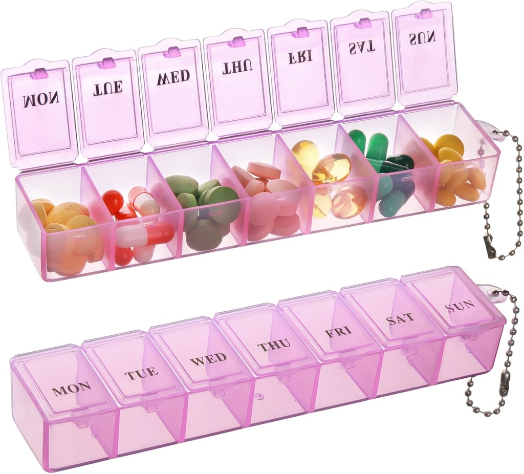 2 Pack Weekly Pill Organizer, Big 7 Day Pill Box, Daily Vitamin Case Medicine Box, Pill Containers for Medicine Συμπληρώματα ιχθυέλαιο (Pink)