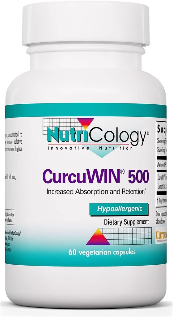 Nutricology CurcuWIN 500 συμπλήρωμα - Εκχύλισμα κουρκουμίνης, οργανική, Curcuma Longa, καθαρό, βιοδιαθέσιμο, 500mg κάψουλες χορτοφάγων - 60 Count