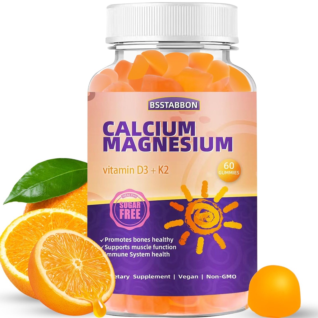 Ασβέστιο Μαγνήσιο Gummies για ενήλικες: με ψευδάργυρο βιταμίνη D3 K2 για γυναίκες άνδρες Βιολογική ζάχαρη δωρεάν Vegan Μασώμενο Gummy - Υψηλή απορρόφηση για την ανοσοποιητική δύναμη (αριθμός 60