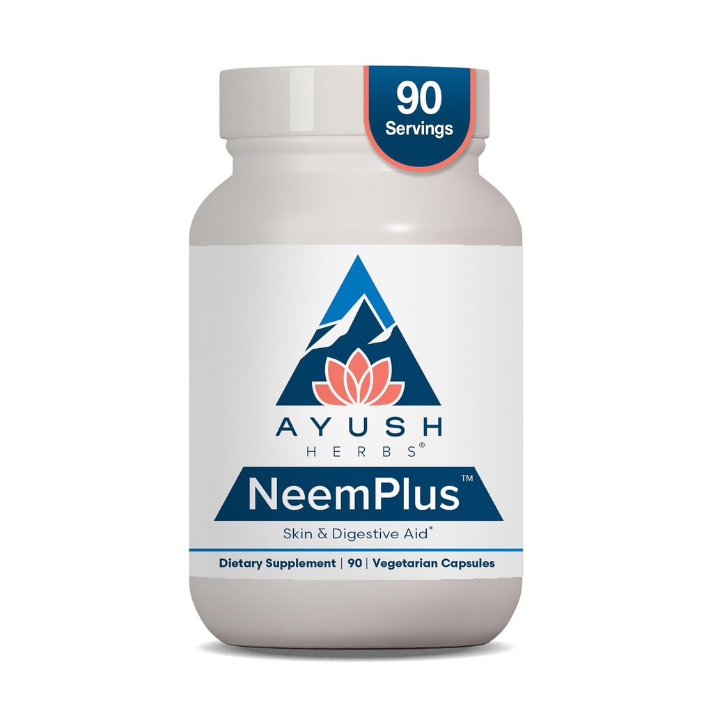 Ayush Herbs Neem Plus - Digestive Health for Women & Men, Gut Support Supplement for Stomach & Skin Health, Immune Support - 90 Servings