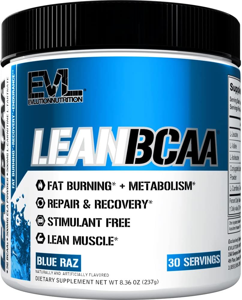 Evlution Simulant Free Lean BCAA Powder Nutrition BCAAs Amino Acids Powder with CLA Carnitine and 2:1:1 Διακλαδισμένη αλυσίδα Amino Acids Υποστηρίζει την αποκατάσταση των μυών λίπος κάψιμο και μεταβολισμός - Μπλε Raz