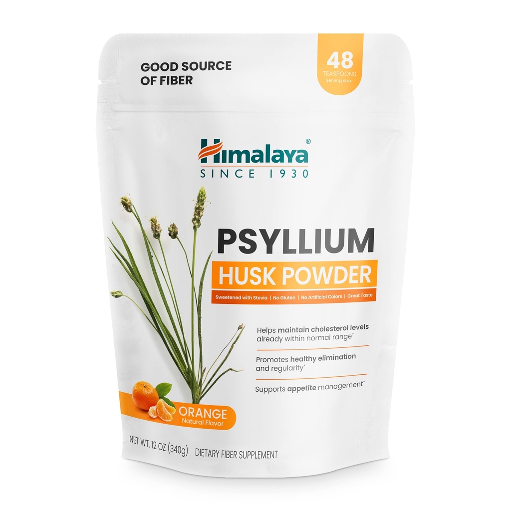 Himalaya Psyllium Husk Powder, Orange, 48 Σερβίροντας - ημερήσιο συμπλήρωμα ινών για την υποστήριξη της Digestive Υγείας και Κανονικότητας - Vegan, μη ΓΤΟ, Χωρίς ζάχαρη, Χωρίς γλουτένη, 12 oz (340 g)