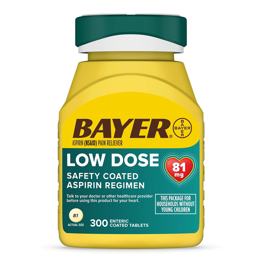 Bayer Ασπιρίνη Χαμηλή Δόση 81 mg, Εντερικά Επικαλυμμένα Tabletισκία, Γιατρός Συνιστάται, Δευτεροπαθής Πρόληψη Καρδιαγγειακών Νοσημάτων, 300 Επικαλυμμένα με Ασφάλεια Tabletισκία