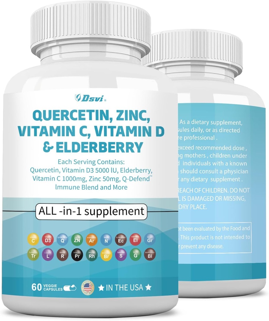 Quercetin 1000mg ψευδάργυρος 50mg βιταμίνη C 1000mg Βιταμίνη D 5000IU συμπλήρωμα υποστήριξης ανοσοποιητικού συστήματος με Echinacea Ginger Bromelain Sea Moss Σκόρδο Βήτα Vegan Κάψουλες για άνδρες και γυναίκες,60 Count USA