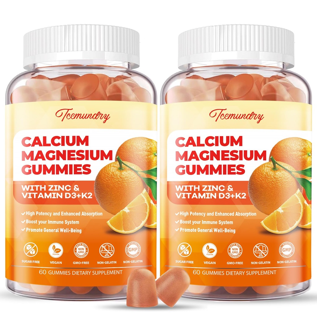 Ασβέστιο Μαγνήσιο Ψευδάργυρος Gummies με βιταμίνη D3 & K2 - Υψηλή απορρόφηση Μαγνήσιο Γλυκινικό 400mg - Συμπλήρωμα Ασβέστου χωρίς ζάχαρη - Υποστήριξη Νευρικό Μυϊκό Άρθρωμα & Ανοσία - για ενήλικες άνδρες Γυναίκες Παιδιά