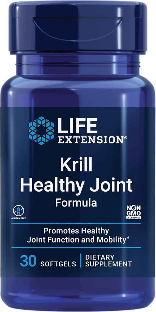Επέκταση ζωής Krill Healthy Joint Formula, Krill Oil, υαλουρονικό οξύ, το καροτενοειδές ασταξανθίνη για υγιείς αρθρώσεις, υγιές σώμα, χωρίς γλουτένη, μη-GMO, 30 softgels