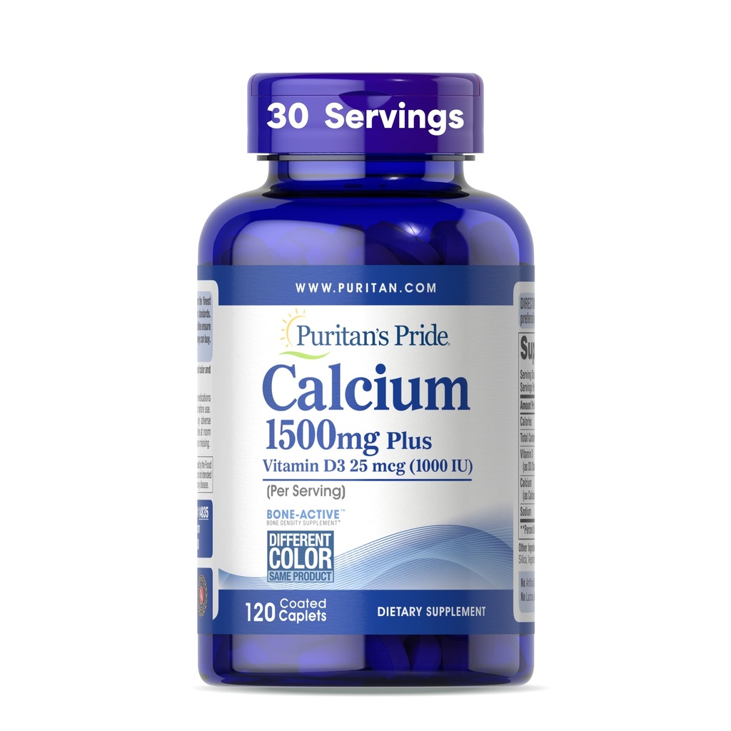 Puritan's Pride Απορροφήσιμο Ασβέστιο 1500 mg Plus Βιταμίνη D3 25mcg 1000 IU, Συμπλήρωμα διατροφής για την Οστική Δύναμη, την Καρδιά, τα Νερά, τους Μυς και την Ανοσοποιητική Υποστήριξη, 120 Καλύμματα