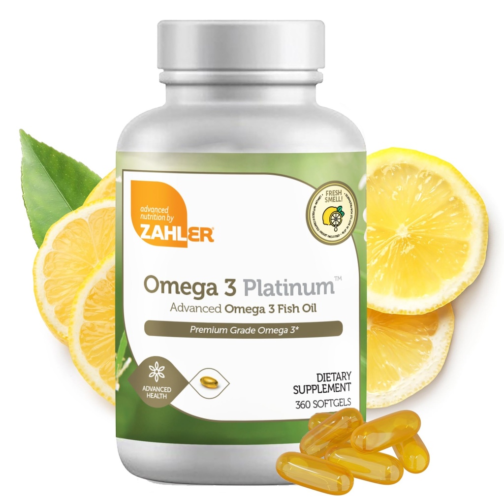 Zahler Omega 3 Fish Oil - Ωμέγα 3 Συμπληρώματα με λιπαρά οξέα, 600 mg EPA και 400 mg DHA - Συμπληρώματα που προέρχονται από Kosher Tuna - Υποστηρίζει την υγεία του εγκεφάλου & της καρδιάς (360 Softgels)