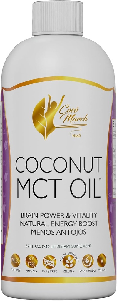 Cocó March N.M.D MCT Oil - Διαλείπουσα υποστήριξη νηστείας, Μεταβολισμός, Brain Power Boost, Φυσική ενέργεια από καρύδα, Χωρίς γλουτένη, γαλακτοκομικά, σόγια, Vegan & Keto-Friendly, 32 Fl Oz