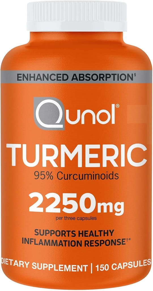 Qunol Turmeric Curcumin with Black Pepper, 2250mg Turmeric Extract with 95% Curcuminoids, Extra Strength Turmeric Supplement, Enhanced Absorption, Joint Support Supplement, 150 Vegetarian Capsules