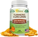 aSquared Nutrition Turmeric Curcumin 1300mg με BioPerine Black Pepper Extract - 180 κάψουλες - με 95% Curcuminoids, 100% Natural Tumeric Root Powder Supplements, Pure & Joint Stiffness Pills
