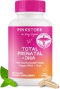 Pink Stork Total Προγεννητικές Βιταμίνες με DHA, Folate, Σίδερο, Χολίνη, και βιταμίνη Β12 - Πρόληψη Διατροφή - Προγεννητικά για τις γυναίκες, Απαραίτητα Εγκυμοσύνη - Μέντα Essence, 60 κάψουλες, 1 μήνας προσφοράς