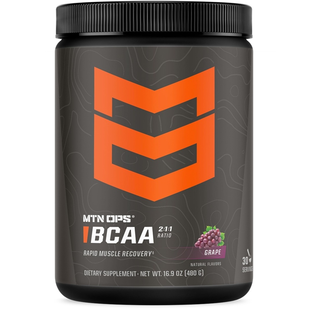 MTN OPS BCAA Powder 2:1:1 Amino Acids Supplement Powder for Rapid Mus Recovery & Repair with Zero Sugar & Gluten Free - 30 Servies, Grape
