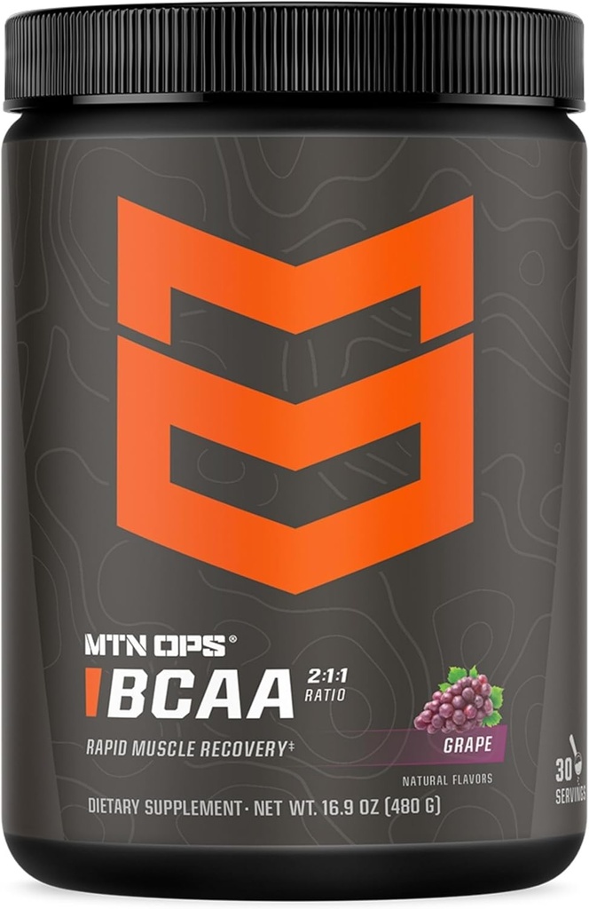 MTN OPS BCAA Powder 2:1:1 Amino Acids Supplement Powder for Rapid Muscle Recovery & Repair with Zero Sugar & Gluten Free - 30-Servings, Grape