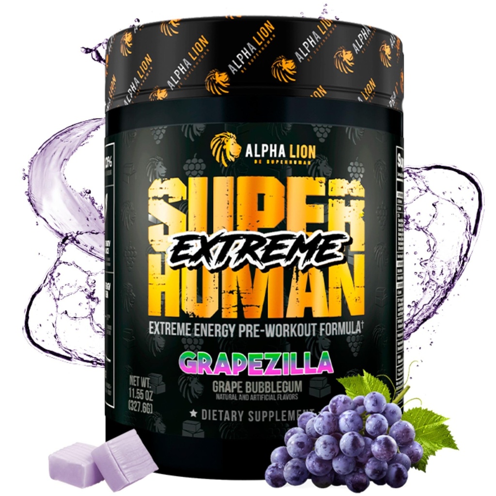 ALPHA LION Superhuman Extreme High Stim Pre Workout Powder, Beta Alanine, L-Taurine & 356mg Tri-Πηγή καφεΐνη για Παρατεταμένη Ενέργεια, Nitric Oxide & Κιτρουλίνη για Αντλία (21 Σερβιέτες, Γεύσεις Σταφυλιού)