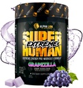ALPHA LION Superhuman Extreme High Stim Pre Workout Powder, Beta Alanine, L-Taurine & 356mg Tri-Πηγή καφεΐνη για Παρατεταμένη Ενέργεια, Nitric Oxide & Κιτρουλίνη για Αντλία (21 Σερβιέτες, Γεύσεις Σταφυλιού)