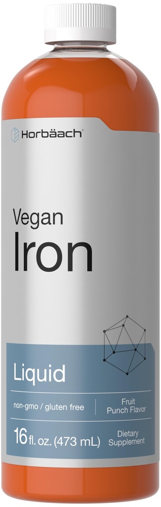 Horbäach Iron Supplement Liquid | 16 Fl Oz | Vegan & Vegetarian Formula | Non-GMO and Gluten Free