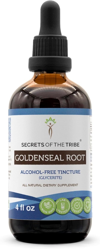 Μυστικά της ρίζας Goldenseal Φυλή Βάμμα ρίζας Χωρίς αλκοόλη-εκχύλισμα, υψηλής ισχύος φυτικές σταγόνες, Βάμμα κατασκευασμένο από ανεύθυνα εκτρεφόμενο Goldenseal Hydrastis Canadensis Healthy Digetion 4 oz