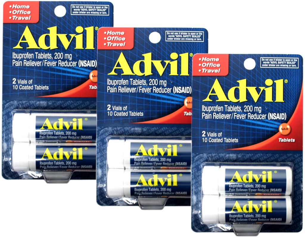 HALEON Advil Ibuprofen Tablets 200 mg, 2 Vials, 10 Coated Tablets Each, 20 Total (Pack of 3)