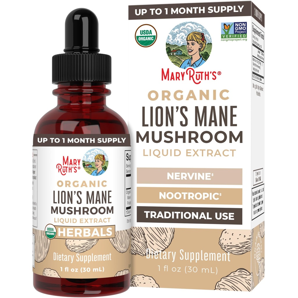 MaryRuth Organics Lions Mane Mushroom Supplement, Μέχρι 1 Μήνα προσφοράς, Nootropic USDA Organic Lions Mane Extract Nervine Herbal Liquid Drops, Εγκεφαλική Υγεία Μη-GMO Vegan Αλκοόλ Δωρεάν Βάμμα, 1 fl Oz