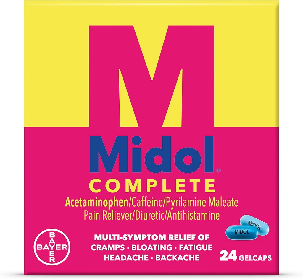 Midol Complete Gelcaps 24ct: Midol Complete Menstrual Pain Relief Gelcaps με Acetaminophen για εμμηνορρυσιακό Symptom, PMS Relief και Period Cramp Relief - 24 Count (Packaging May Vary)