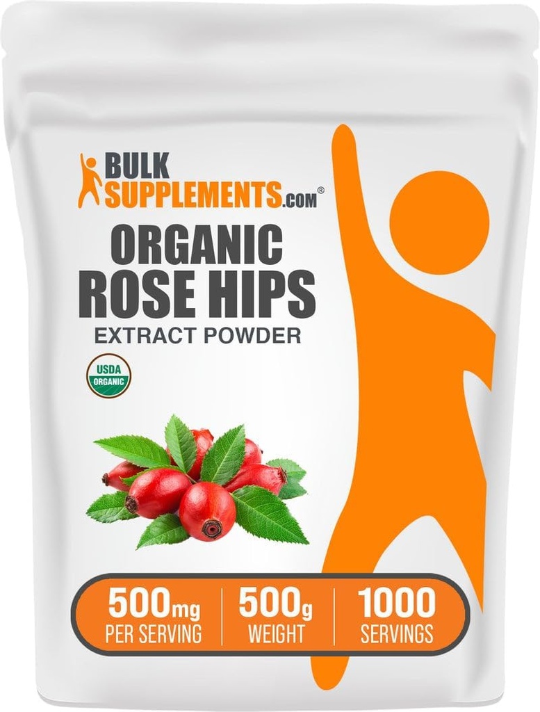 BulkSupplements.com Βιολογικό Rosehip Extract Powder - Rose HIPS Supplement, Rosehip Powder - Βότανο συμπλήρωμα, Αντιοξειδωτικά Πηγή - Χωρίς γλουτένη, 500mg ανά Σερβίρισμα, 500g (1.1 lbs) (Συσκευασία των 1)