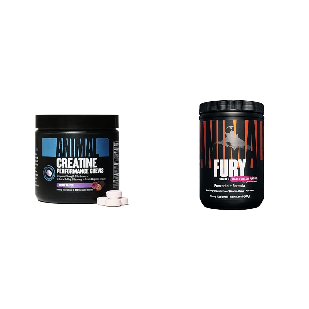 Animalισκία Creatine των ζώων - Ενισχυμένη Creatine Monohydrate με AstraGin για τη βελτίωση της απορρόφησης & Fury Pre Workout συμπλήρωμα σκόνης για την ενέργεια και την εστίαση 5g