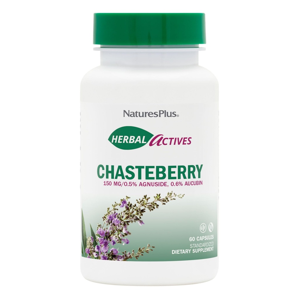 NaturesPlus Herbal Actives Chasteberry - 60 Κάψουλες - Υποστηρίζει εμμηνορροϊκή ευεξία και αναπαραγωγική υγεία - Vegan, χωρίς γλουτένη - 60 εξυπηρετούν