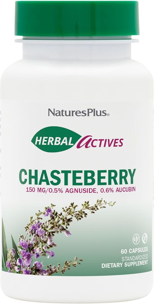NaturesPlus Herbal Actives Chasteberry - 60 Κάψουλες - Υποστηρίζει εμμηνορροϊκή ευεξία και αναπαραγωγική υγεία - Vegan, χωρίς γλουτένη - 60 εξυπηρετούν