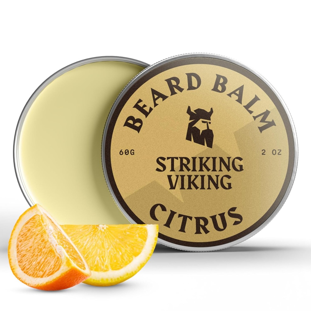 Striking Viking Beard Balm for Men - Leave in Beard Conditioner - Μπάλα Styling Made with Φυσικά παράγωγα Βούτυρο, Argan & Jojoba Έλαια (2 Ουγγιά (Pack of 1), Εσπεριδοειδή)