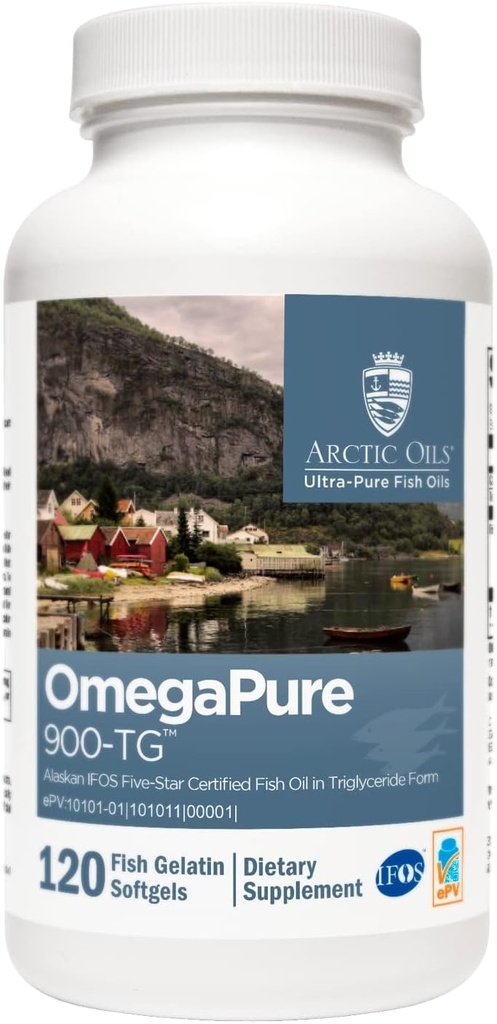 XYMOGEN OmegaPure 900-TG - Διεθνή Πρότυπα Ιχθυελαίου (IFOS) Five-Star Certified Fish Oil - DHA EPA Omega-3 Συμπλήρωμα σε Τριγλυκερίδια Μορφή για Καρδιαγγειακό + Γνωστική Υποστήριξη (120 Softgels)