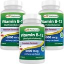 Best Naturals Βιταμίνη Β-12 ως Methylcobalamin (Methyl B12), 6000 mcg 120 Υπογλώσσια δισκία (120 Count (Pack of 3))