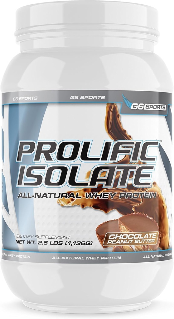 G6 Sports Nutrition Prolific Isolate All Natural Whey Protein Isolate (Gluten Free, Lactose Free, Soy Free, Stevia Sweated, 25g Protein, 100 θερμίδες) – 2,5lb Jar – Σοκολάτα Φυστικοβούτυρο