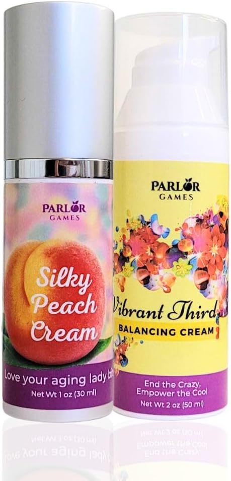 Εμμηνόπαυση Rebalancing Bundle: Silky Peach Estriol Cream & Vibrant Third Progesterone Cream for Women. Βιοταυτικώς Οιστρογόνα & Προγεστερόνη για θερμές αναλαμπές, Κολπική ξηρότητα, θέματα ύπνου & εγκεφαλική ομίχλη