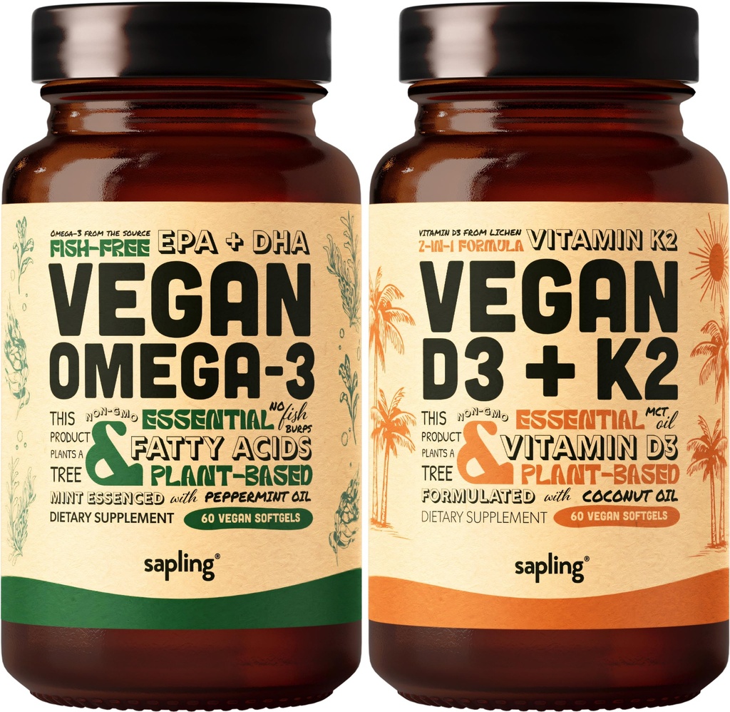 Vegan Omega 3 & Vegan Vitamin D3 + K2 Supplement Bundle - Φυτοβασισμένο DHA & EPA Λιπαρά Οξέα, 4000 IU Βιταμίνη D3 και 100mcg Βιταμίνη K2 ως Mk7