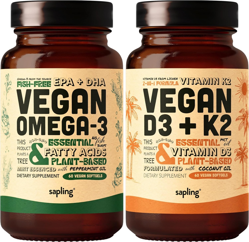 Vegan Omega 3 & Vegan Vitamin D3 + K2 Supplement Bundle - Φυτοβασισμένο DHA & EPA Λιπαρά Οξέα, 4000 IU Βιταμίνη D3 και 100mcg Βιταμίνη K2 ως Mk7