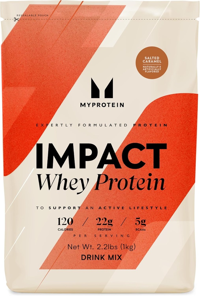 Myprotein Impact Whey Protein Powder, 2,2 Lbs (31 σέρβις) Αλατισμένα Caramel, 22g Protein & 5g BCAA Ανά σέρβις, Protein Shake for Superior Performance, Muscle Strength & Recovery, Gluten Free