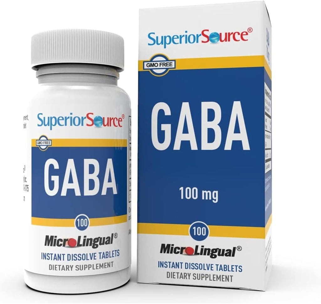 Superior Source GABA 100 mg - Συμπλήρωμα υποστήριξης εγκεφάλου & νευρικού συστήματος - συμπλήρωμα γ- αμινοβουτυρικού οξέος Βοηθά υγιή και χαλαρωτικό ύπνο - Bariatric Friendly - 100 υπογλώσσια δισκία διάλυσης