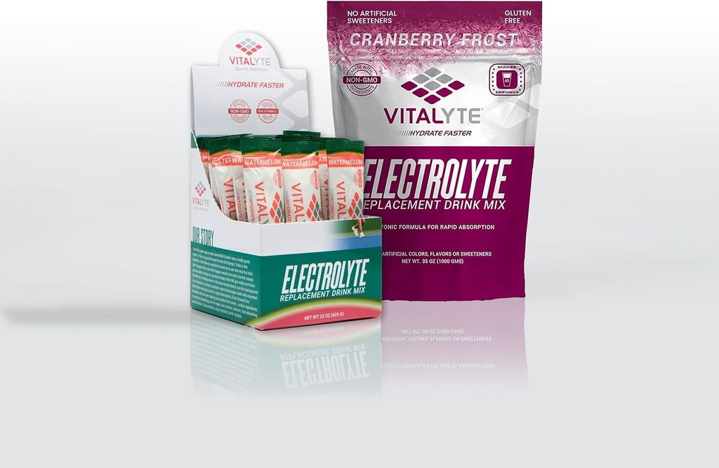 Vitalyte Ηλεκτρολυτικό ποτό σε σκόνη Mix Bundle, 1 Standup Pouch + 25 Count Packet, Gluten Free Post Workout Powder Drink Mix, Watermelon + Cranberry Flavor