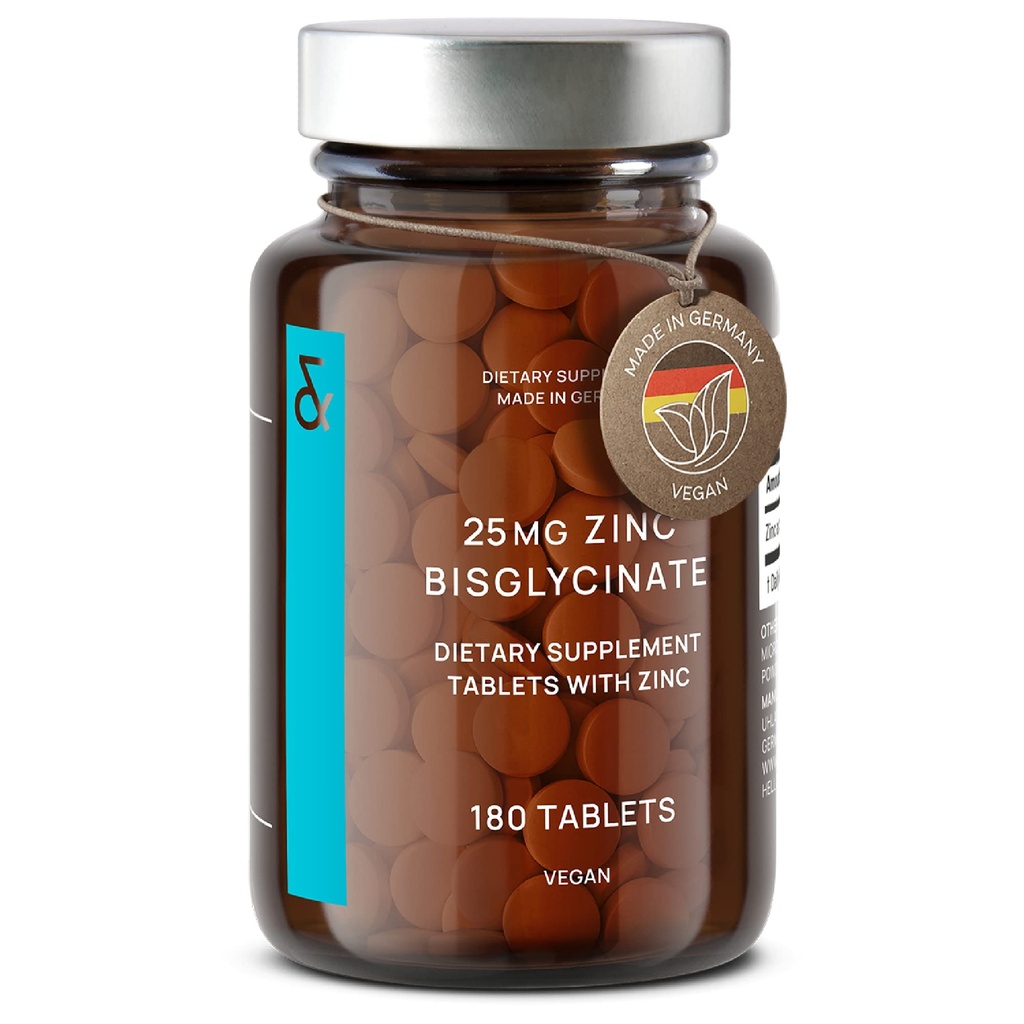 CLAV® Zinc Bisglycinate 25mg - 180 Tablets (6 Months Supply) - Natural Chelated Supplement - Vegan Glycinate for Immune & Skin Support