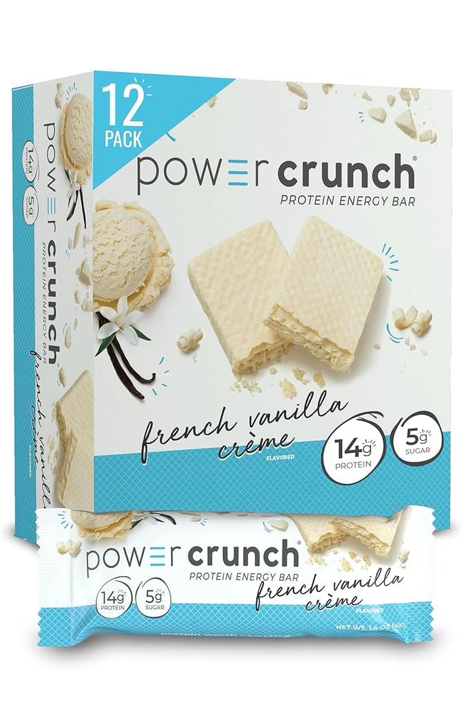 Power Crunch Protein Wafer Bars, Υψηλής πρωτεΐνης σνακ με νοστιμότατο γούστο, Γαλλική βανίλια Creme, 1.4 ουγγιά (12 κόμης)