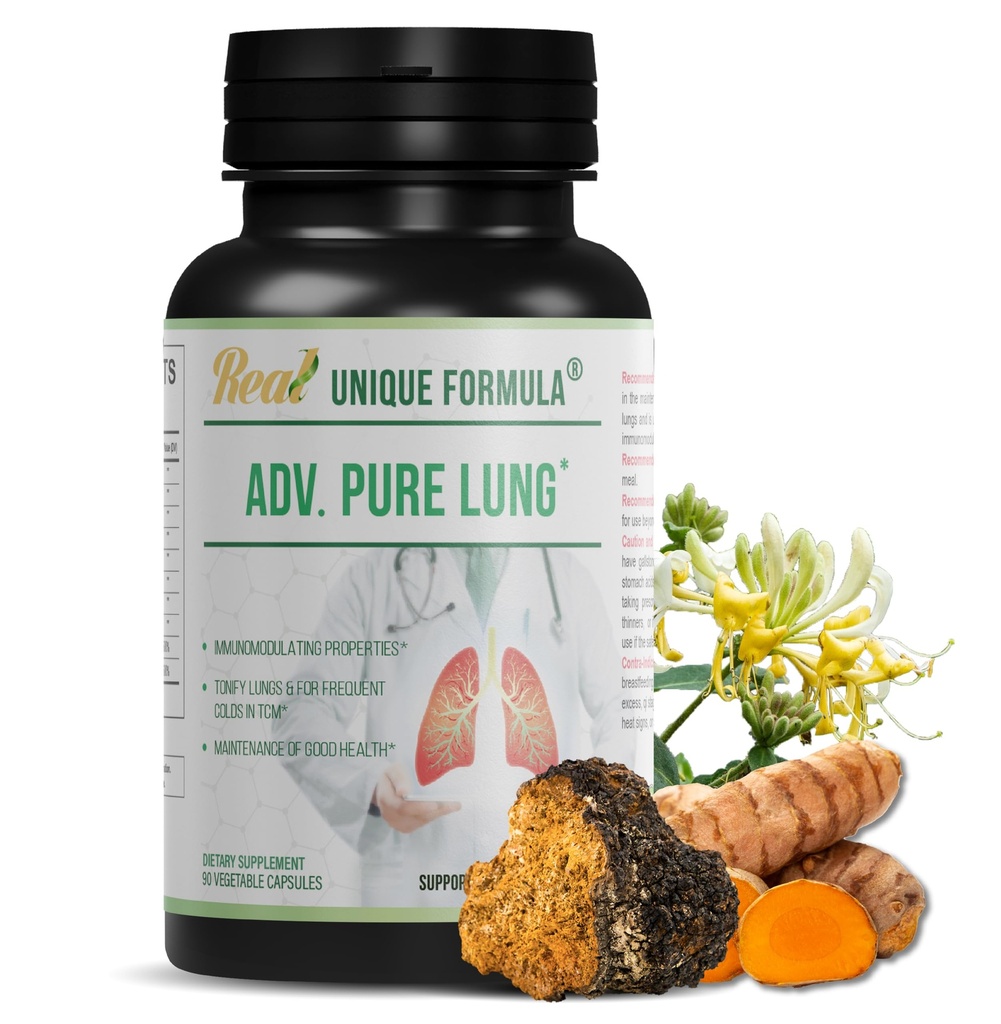 Adv. Pure Lung | Lung Cleanse and Detox | Herbal Respiratory Supplement for Lung Support with Chaga Mushroom, Curcumin Turmeric, Honeysuckle Flower, Astragalus, Quercetin, Pomegranate