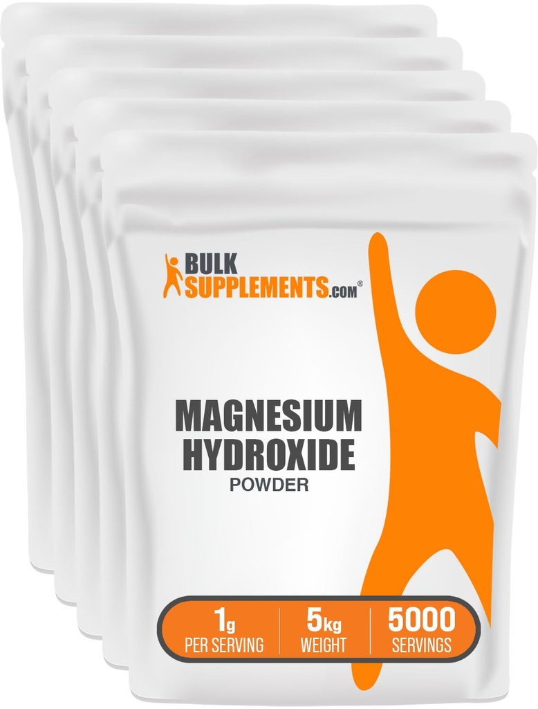 BulkSupplements.com σκόνη υδροξιδίου μαγνησίου - συμπλήρωμα υδροξιδίου μαγνησίου - Βαθμός τροφίμων & Χωρίς γλουτένη, 1g ανά Σερβίρισμα, 1kg (2,2 lbs) (πακέτο των 5)