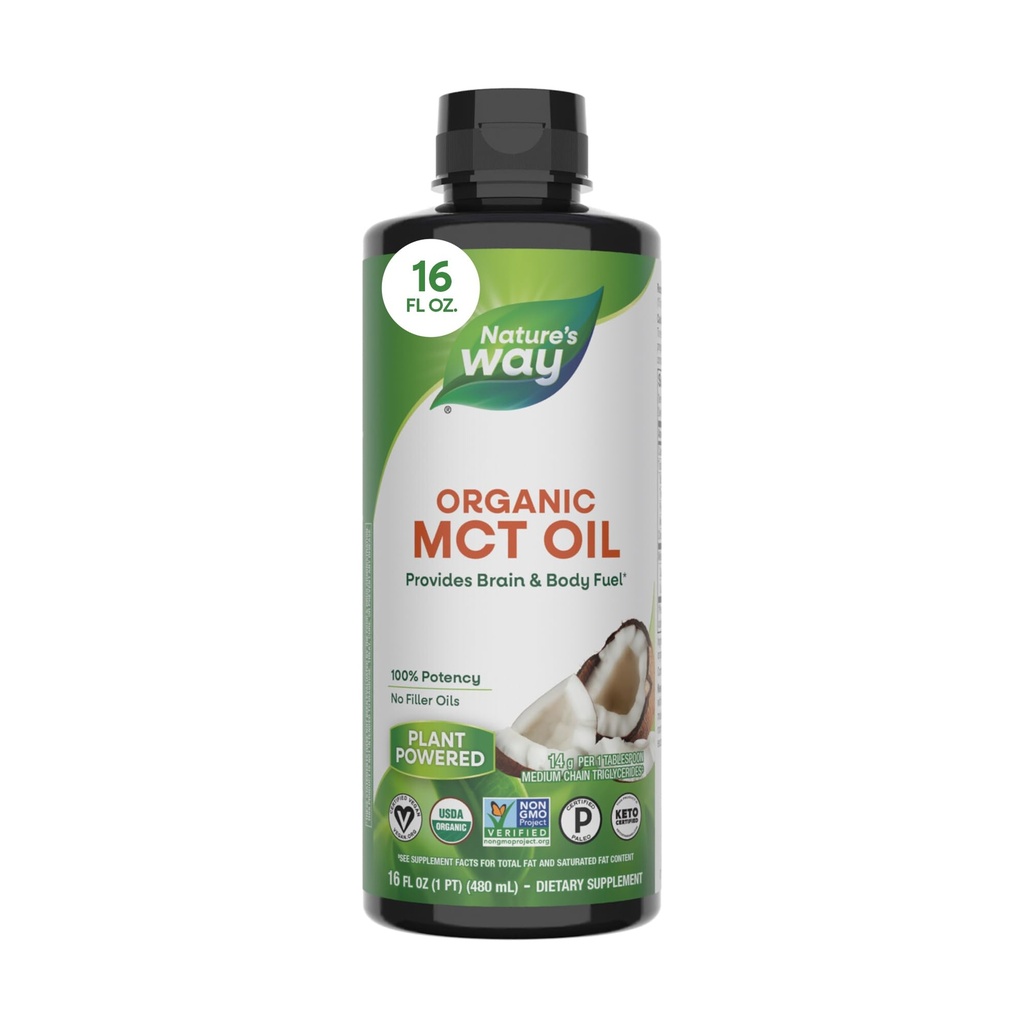 Βιολογικό MCT Oil της Φύσης, 16 Fl Oz, Εγκεφαλικό και σωματικό καύσιμο από καρύδες*, C8 Καπρυλικό οξύ και C10 Capric Acid, Keto και Παλαιό Πιστοποιημένο, Βιολογικό, Μη ΓΤΟ έργο Επαληθευμένο