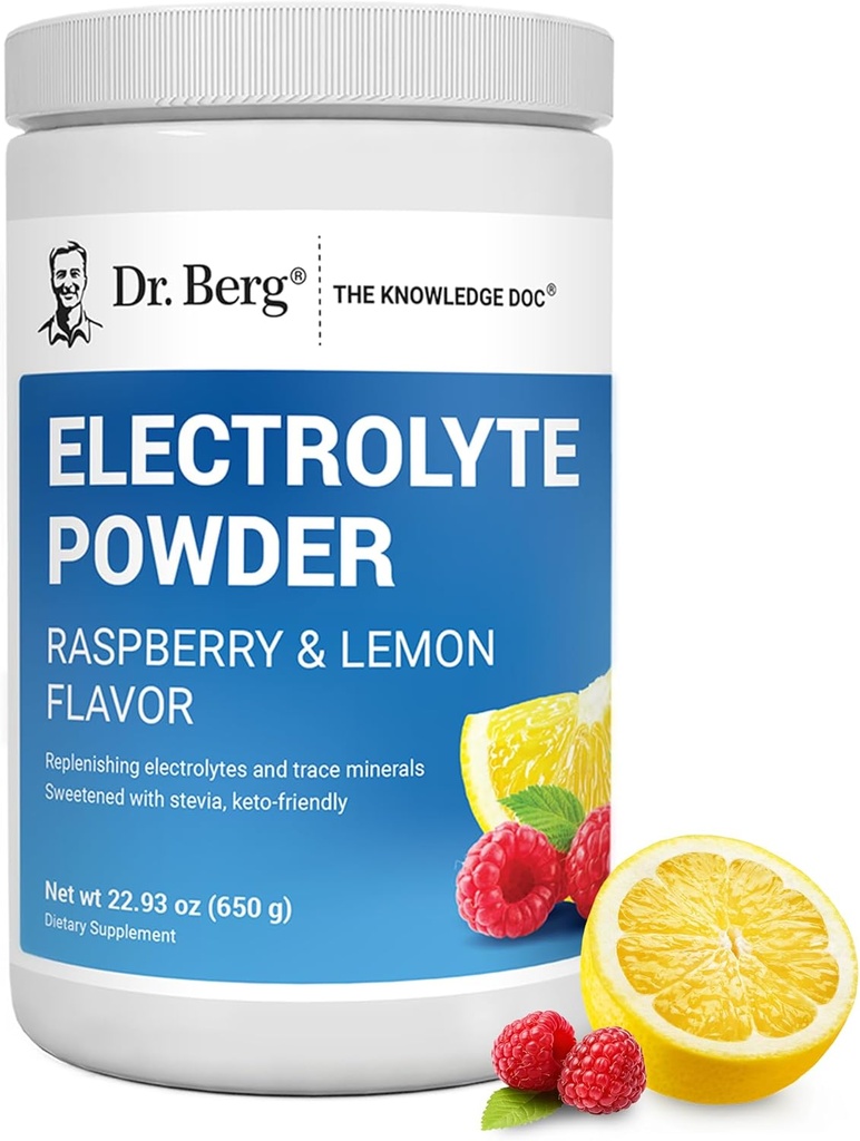 Dr. Berg Zero Sugar Hydration Keto Electrolyte Powder - Ενισχυμένο w/ 1000 mg Κάλιο & Αλάτι Real Ιμαλαΐων (NOT Table Salt) - Βατόμουρο & Λεμονί Συμπληρώματα Ενυδάτωσης Ποτού, 100 Σερβιέτες